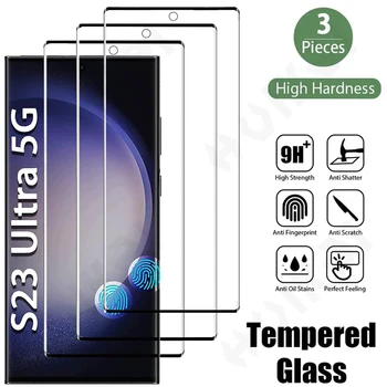삼성 갤럭시 S24, S23, S22, S21 울트라 FE 노트 20, A54, A34, A14, A53 5G 용 강화 유리, 곡선 전체 화면 보호대 커버, 1-3 개