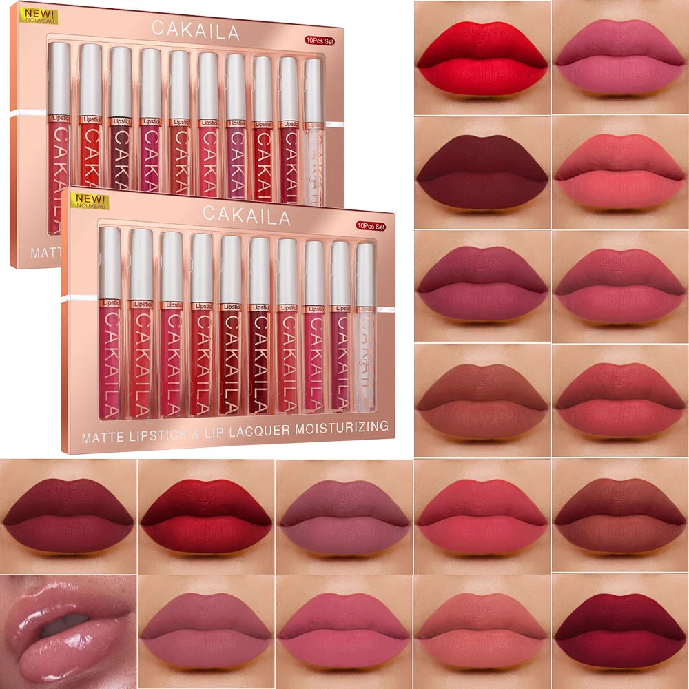 Matte Liquid Lipstick Lip Oil 10pc/set, Waterproof Velvet Lip Gloss Long