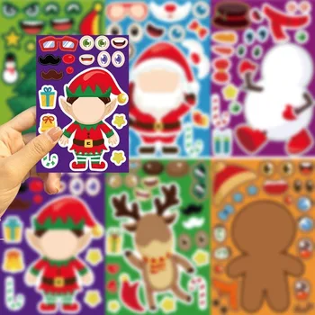 8/16/32 PCS Children DIY Puzzle Cute Sticker Santa Christmas Tree Socks Face Assemble Stickers Kids Stationery Art Supplies