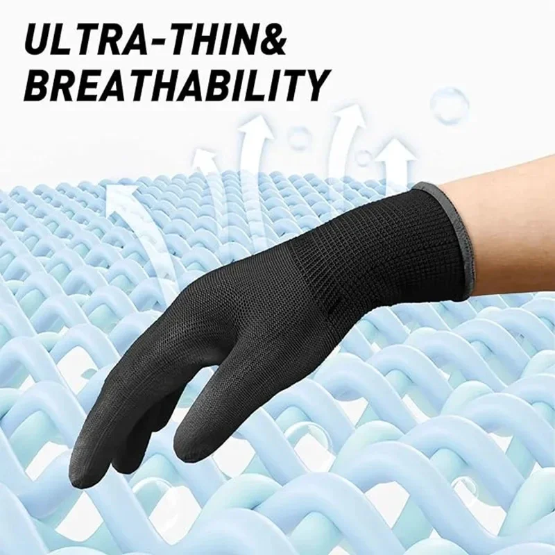 20/10/1Pairs Black PU Coated Work Gloves Non Slip Breathable For Factory Machinery Gardening Construction Outdoor Work 4