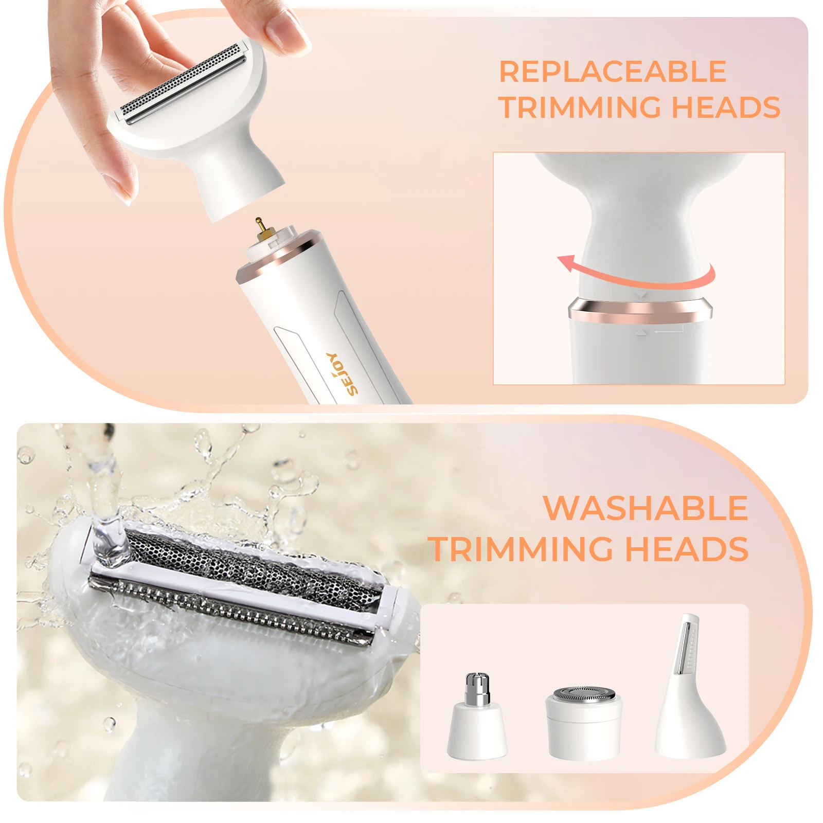 Sejoy 4 in 1 Electric Lady Shaver, Body Hair Trimmer Removal Epilator, Painless Cordless Trimmer Razor for Armpit Bikini Arm 6