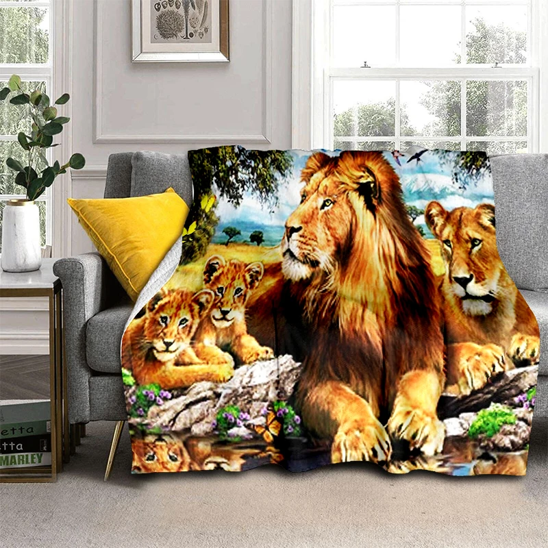 

Animal Blanket Lion Flannel Super Soft Fleece Throw s for Bedroom Couch Sofa Gift Tv Queen Size