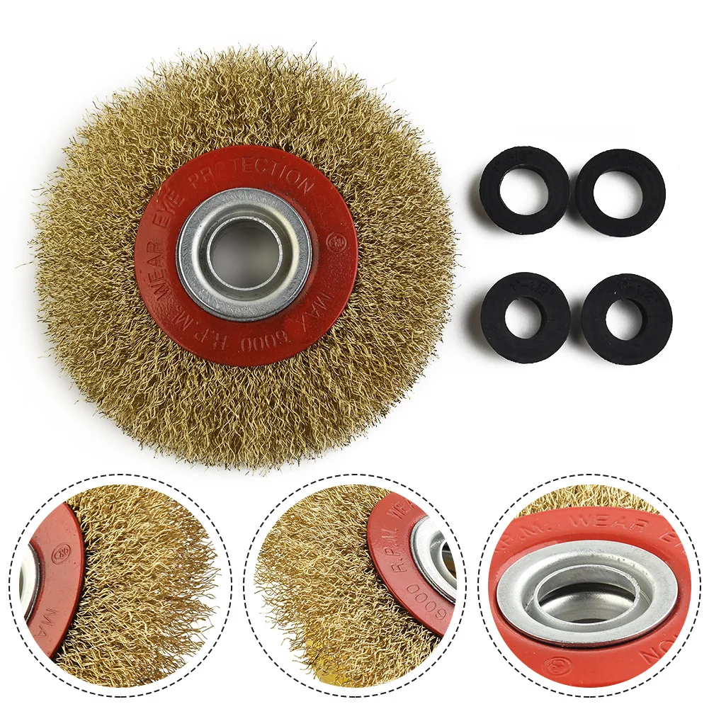 Wire Brush Wheel 125mm Round Brass Plated Steel Wire Brush Wheel Copper Plated Stainless Steel Brush For Bench Grinder Tool Part