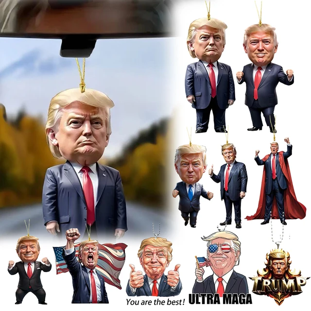 Funny Interesting Acrylic Donald Trump Cartoon Pendant Funny Trump Pendant Keychain Car Doll Hanging Christmas Tree Pendant 6
