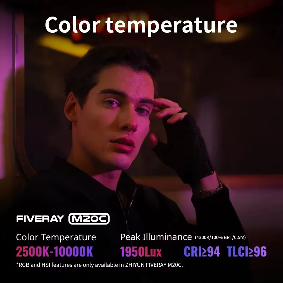 FIVERAY M20C M20 Combo RGB Video Light, 20W Portable Camera Light 2500K-10000K,