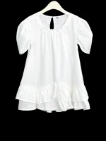 Plus size women's spring & summer simple fairy style puff sleeves, double hem round neck solid color versatile basic elegant top - Image 3