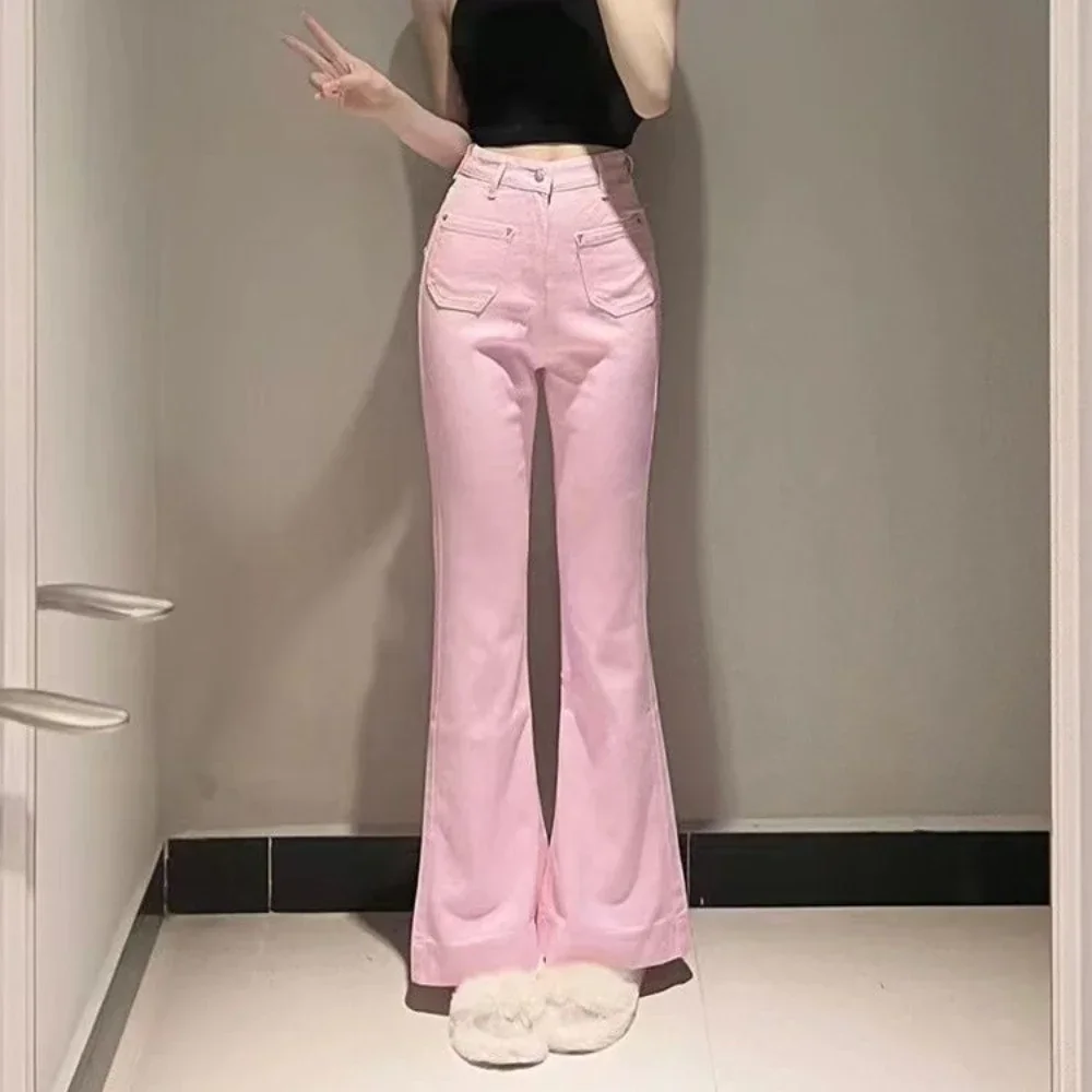 

Pink Bell Bottom Flare Women's Jeans Flared Pants for Woman High Waist Shot Trousers with Pockets Size X Larg 2023 Quality Emo A