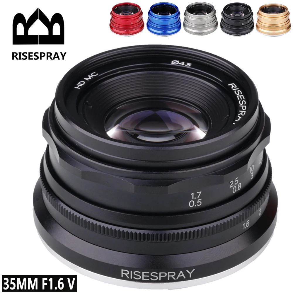 RISESPRAY 35mm F1.6 V APS C Prime Lens for Sony E A6600 6500 Fuji XF Canon EOS M M50 Panasonic Olympus Micro 4 3 BLACK