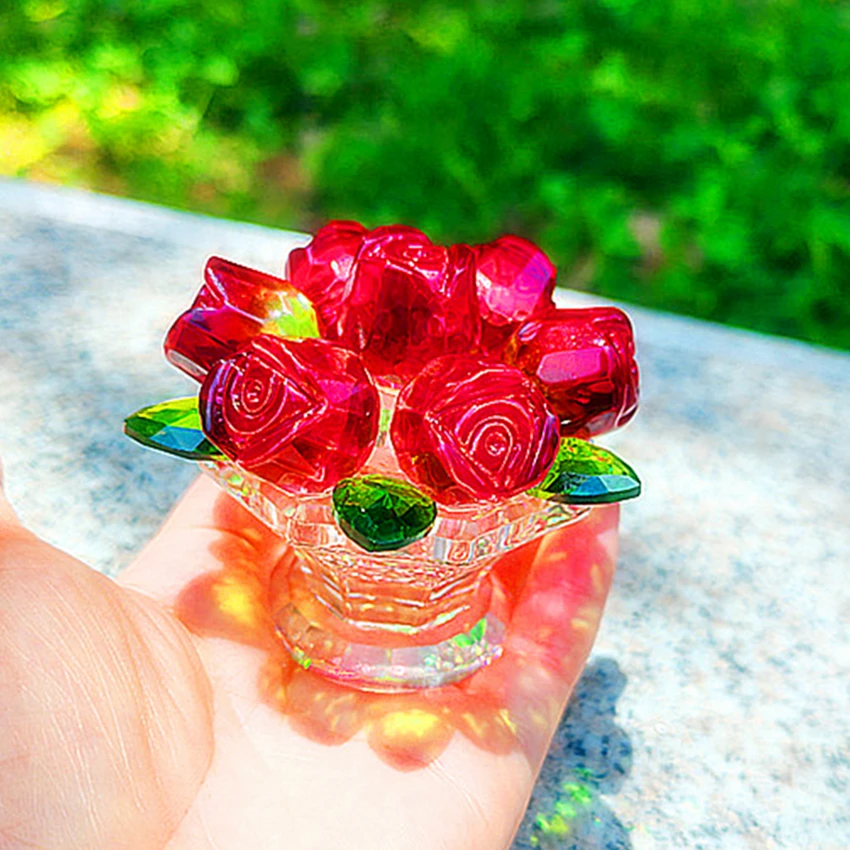 Elegant Crystal Glass Artificial Rose Bouquet - Timeless Floral Décor for Special Occasions and Gifts