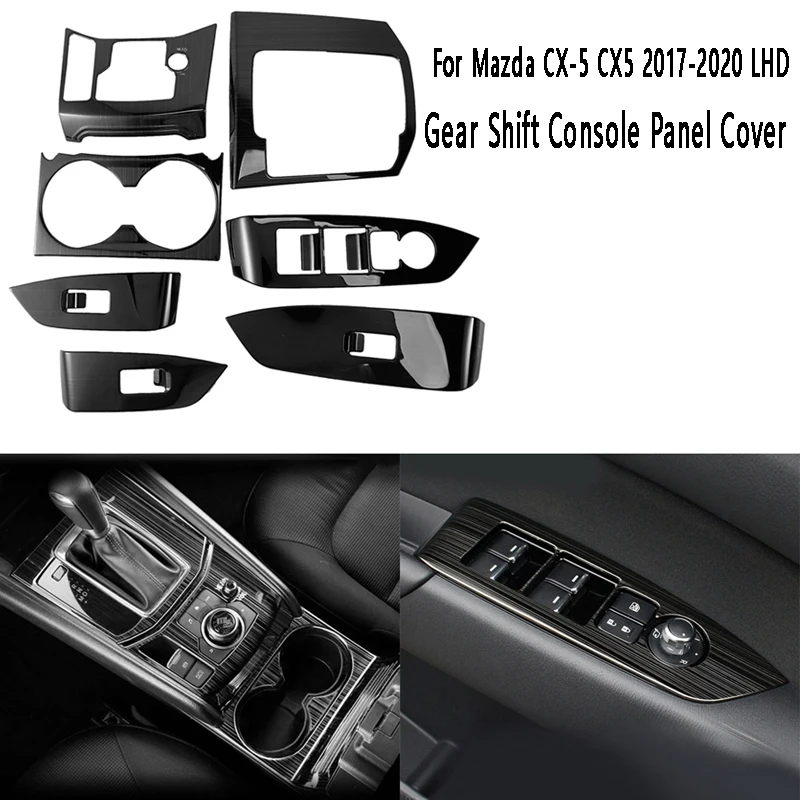 

1 Set Car Gear Shift Console Panel Cover Trim Cup Holder Cover Door Window Switch Cover For Mazda CX-5 CX5 2017-2020 LHD