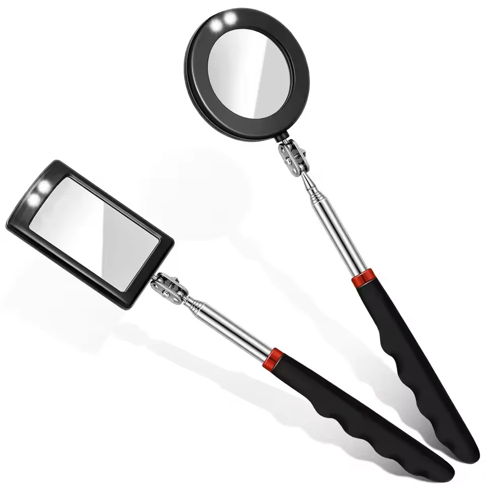 2pcs Detection Folding Mirror 360° Rotating Reflector Universal Auto Repair Tool Accessory Telescopic Bottom Inspection Mirror