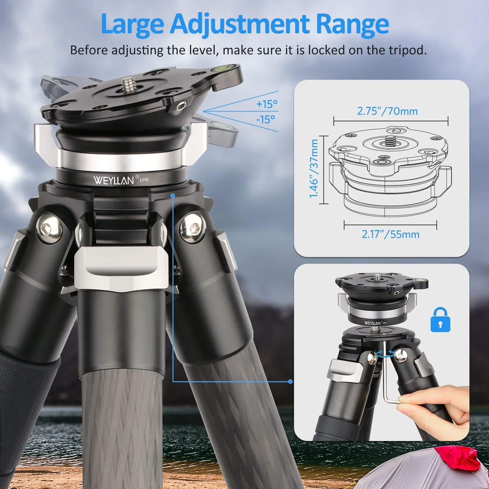 Leveling Base Tripod Head Adjusting Leveler Flat Plate WEYLLAN LH6 Aluminum Alloy Tripod Stand Camera Leveler Max Load 15kg