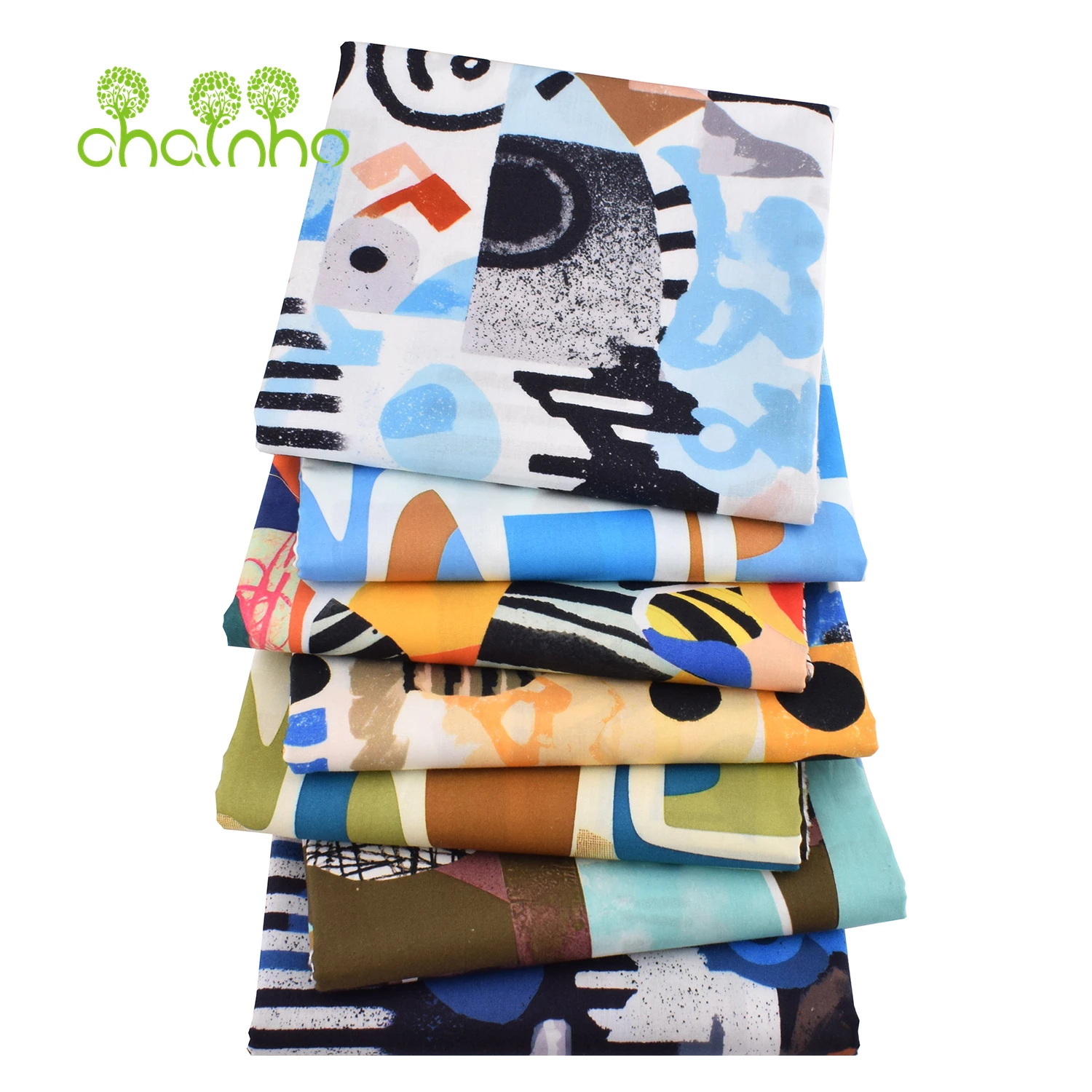 Chainho,Printed Plain Weave Poplin Cotton Fabric,DIY Quilting Sewing Material,Patchwork Cloth,Floral Series,2 Sizes,15PC232