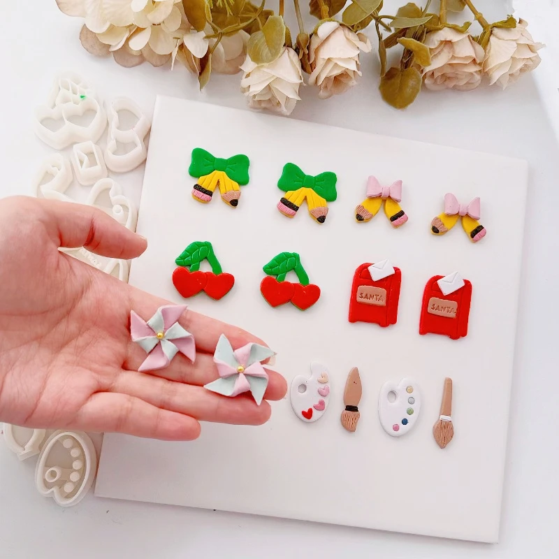 Polymer Clay Cutter Bow/Cherry/Palette/Penguin Polymer Clay Mold Earrings Pendant Jewelry Shaping Cutting Ceramics Tools
