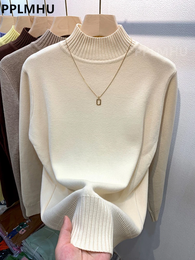 

Candy Color Half Turtleneck Sweater Pullover Women Fall Winter Slim Soft Knitwear Jumper Korean Casual Warm Knit Long Sleeve Top