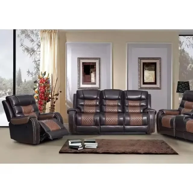 Hot Sale Air Leather 3+2+1 Recliner Sectional Sofa Set Living Room Sofa Furniture Luxury Reclining Sofa Set 4