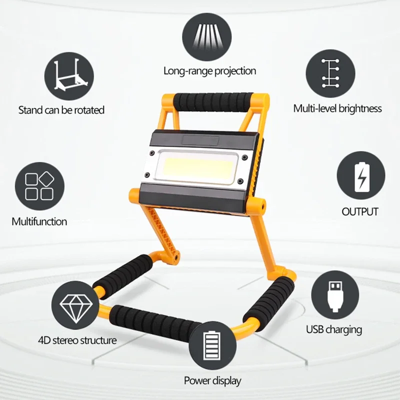 Description Picture 4 of itemPortable LED Work Light Foldable Searchlight Rechargeable Flood Flashlight Power Bank Spotlight Waterproof Camping Lantern