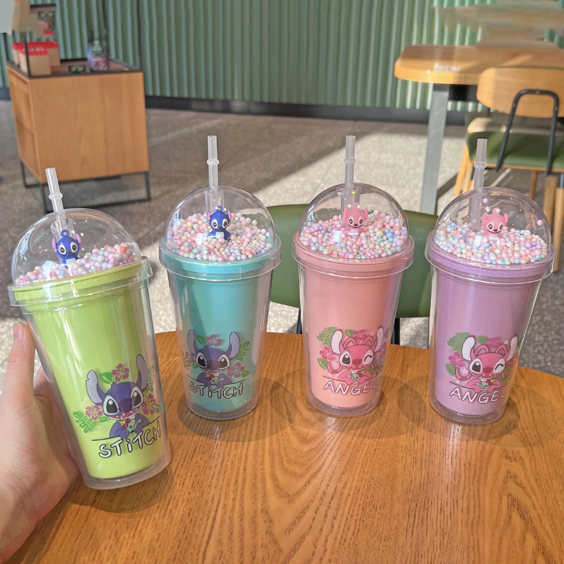 

Disney Stitch Cup Children's Cartoon Cute Double Plastic Cup Portable Large Capacity Luminous Straw Cup Children's Home Toy Gift