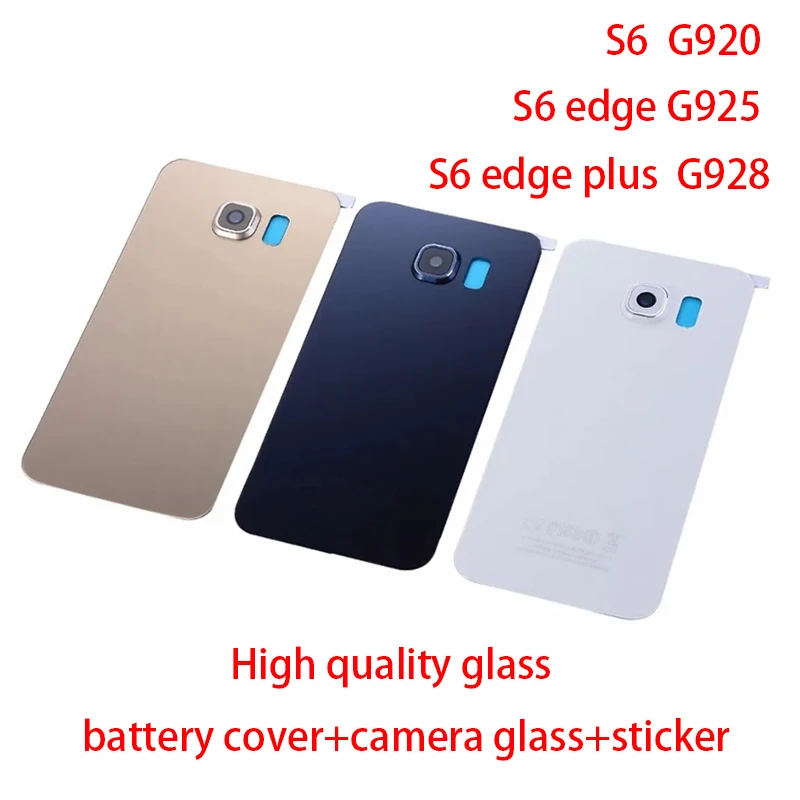 

For Samsung Galaxy S6 G920F S6 edge plus G925F G928F Housing Glass Back Battery Cover+Camera Lens Cover+Sticker Repair Parts