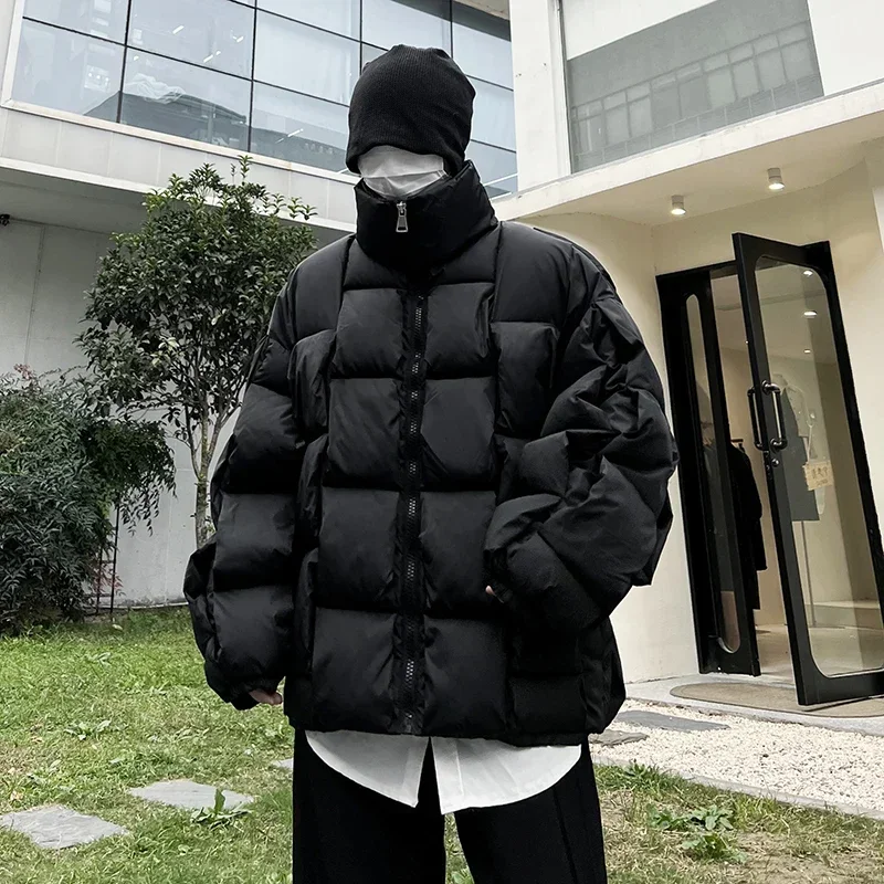 Korean Fashion Thick Winter Jacket Men Parkas Jacket Outwear Coats Solid Stand Collar Windbreaker Cotton Padded