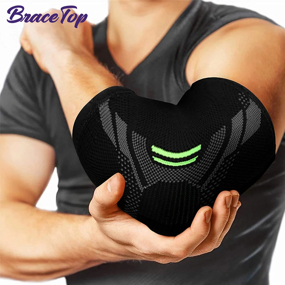 BraceTop 팔꿈치 보호대, 팔꿈치 보호대, 통증 감소, 건염, 테니스, 농구, 배구, 압박 지지 팔꿈치 패드, 1 개