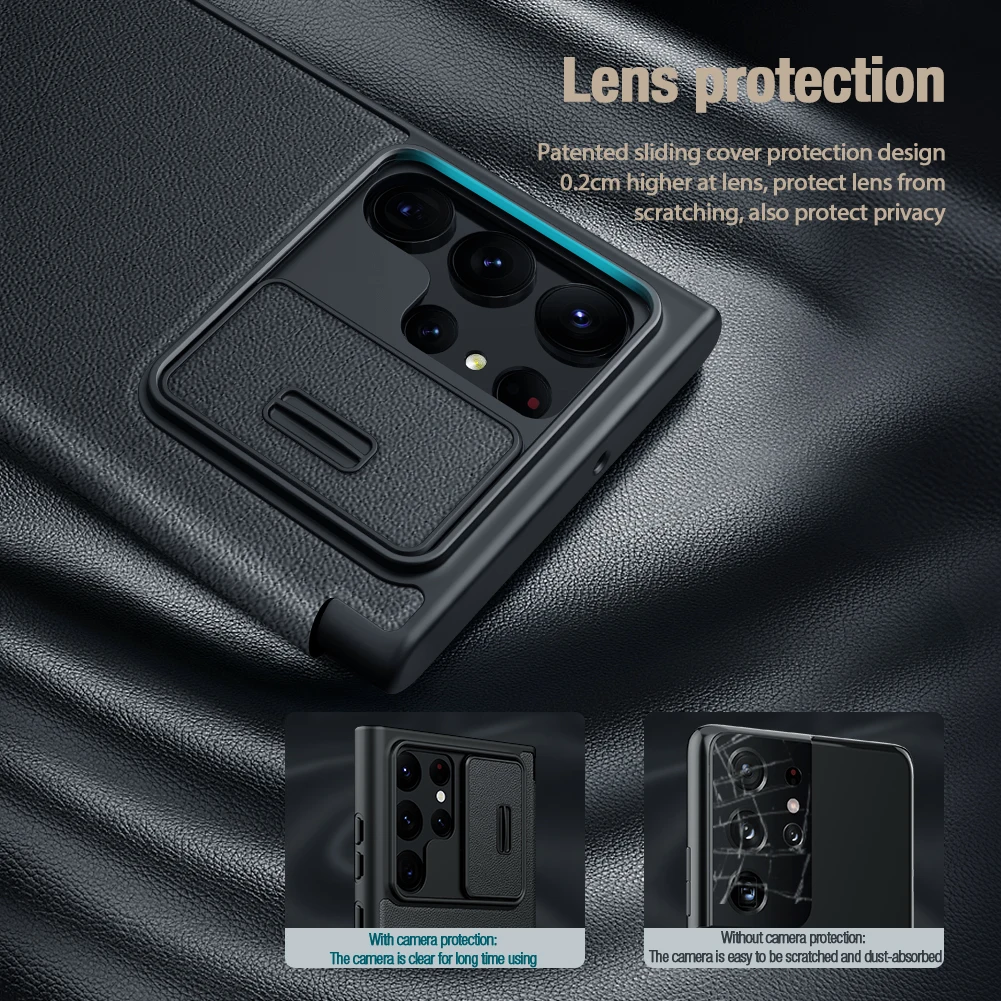 Nillkin Qin Pro Leather Case for Samsung Galaxy S23 Ultra Plain Leather/ Cloth Lens  Card Slot Back Cover For Samsung S23 ultra 