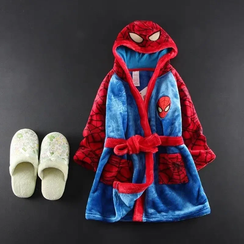 Baby Bathrobes Winter Children Bathrobe Cartoon Spiderman Print Kid Robes Flannel Boy Girl Long Sleeve Pajamas Keep Warm Sleepwear
