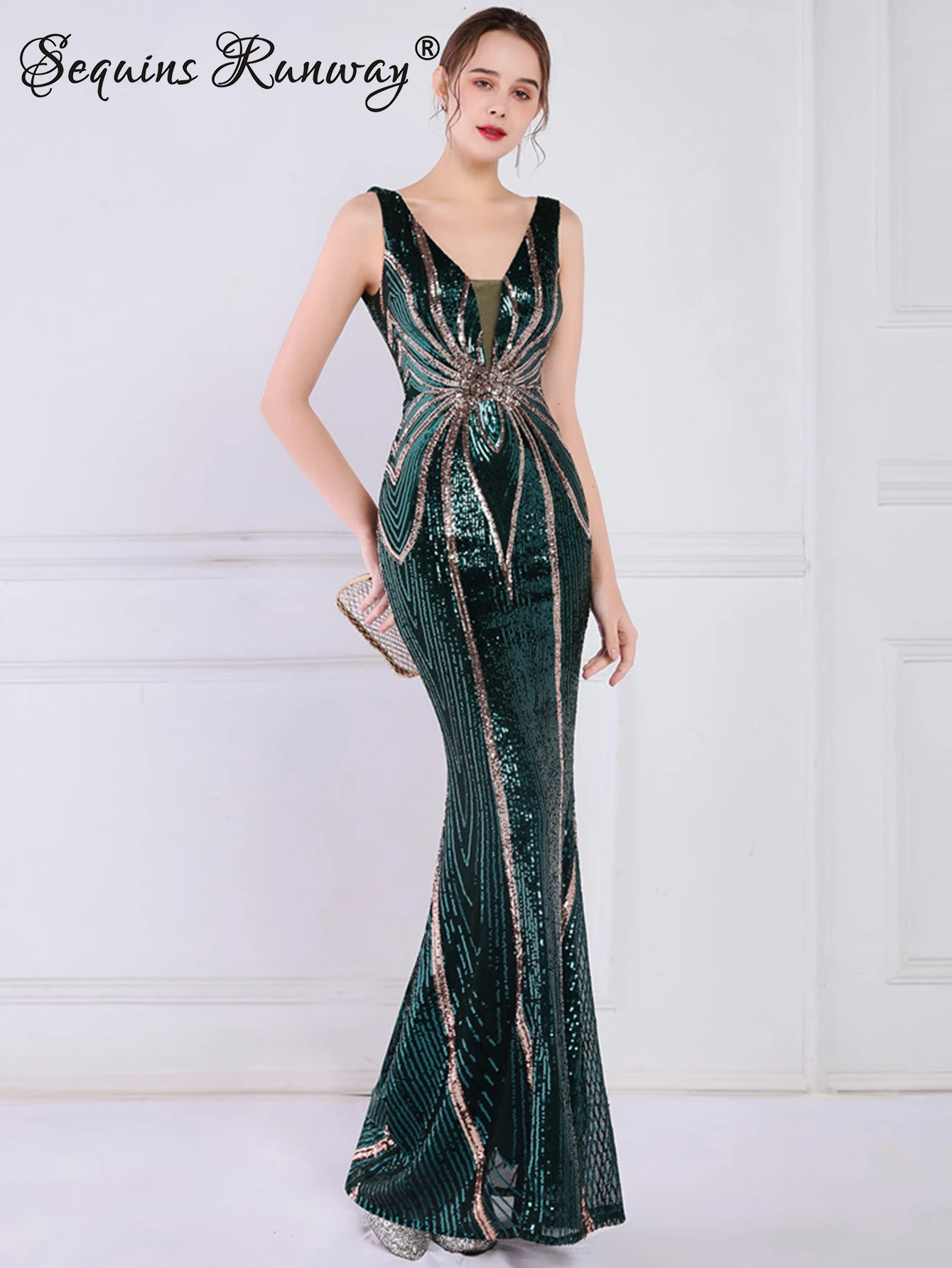 فستان صيفي نسائي مثير أسود أبيض طويل مزين بالترتر...