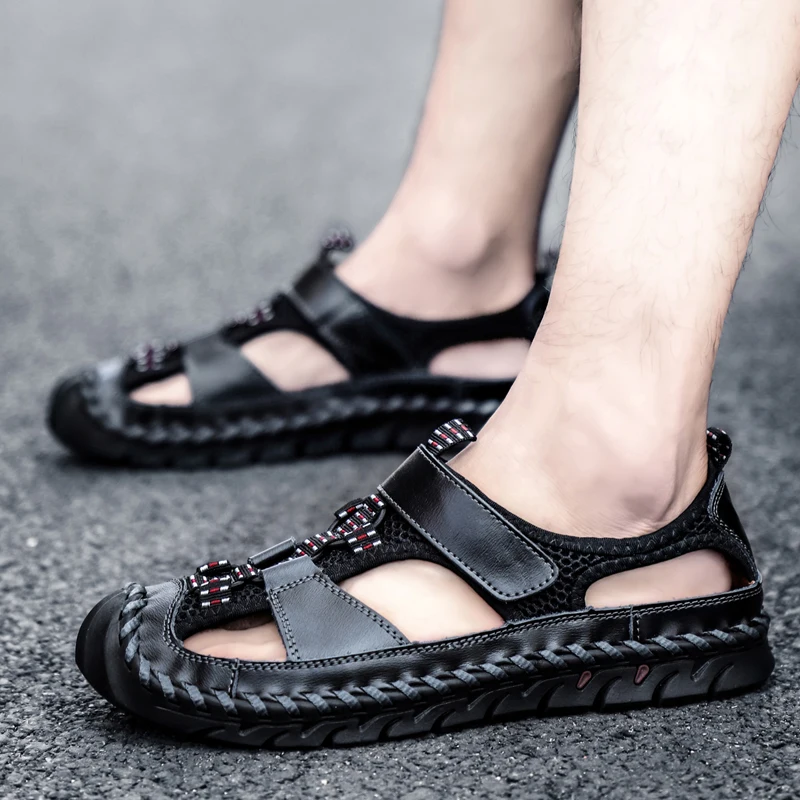 Men Sandals Baotou Dual Use Outside Wear Leisure Beach Breathable Anti-slip Wear-resistant Deodorant Casual Slippers