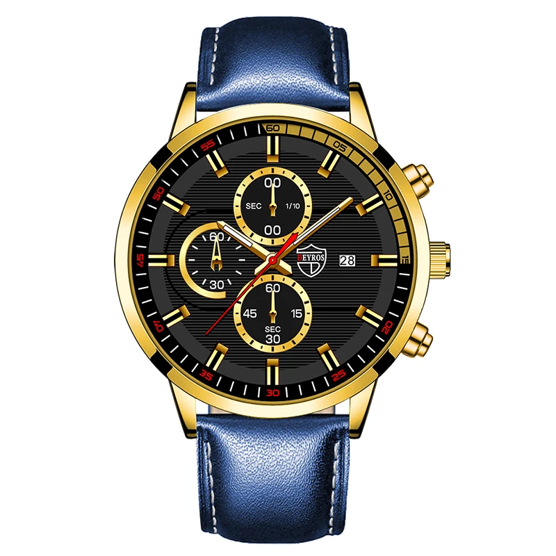 2022 Fashion Mens Sport Watches Men Casual Leather Bracelet Analog Quartz Wristwatch Calendar Male Business Luminous Clock 