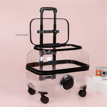 Moderna maleta transparente con ruedas para mascotas, perros y gatos, ideal para viajes, bolsa de transporte de gran capacidad