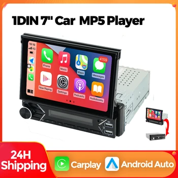 Universal 7 "1din pantalla retráctil Radio de coche Android Auto Carplay reproductor de vídeo Multimedia sistema inteligente de vehículo BT FM USB 1