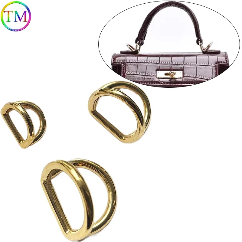 10-50PCS Gold Stainless Steel Buckles High Quality Double D Ring Side Clip Clasp For Purse Strap Connector Hanger Craft Hardware