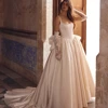Graceful Strapless Sleeveless Wedding Dress Glitter Hand-sewn Pearls Bride Robe Vintage Satin A-line Bridal Gown Robe De Mariée 2