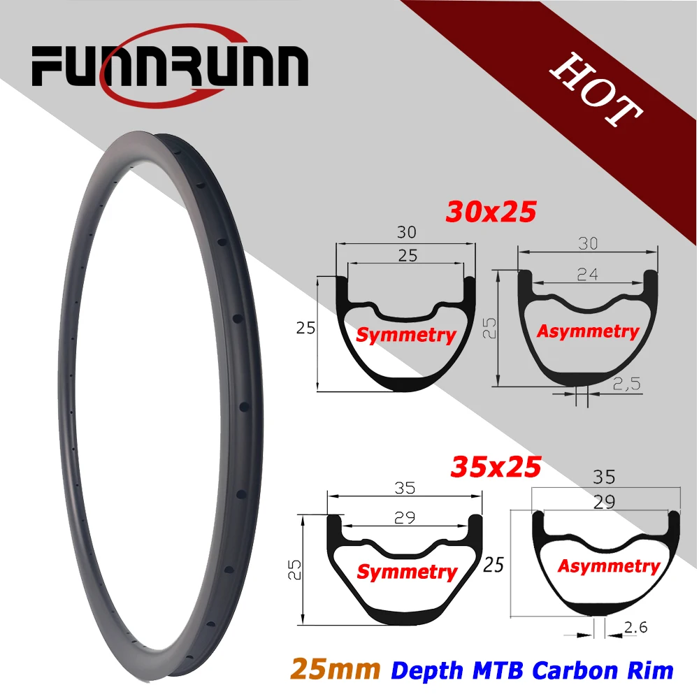 

29ER MTB XC TR/AM 25mm Depth 30mm/35mm Width Carbon Rim Asymmetric Symmetric Tubeless Mountain Bike Rim 21H 24H 28H 32H 36H UD