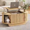 Lift Top Coffee Table with StorageOval Wood Coffee Table with Sliding Doors Hidden Compartment Fluted Center Table for Home Liv 1