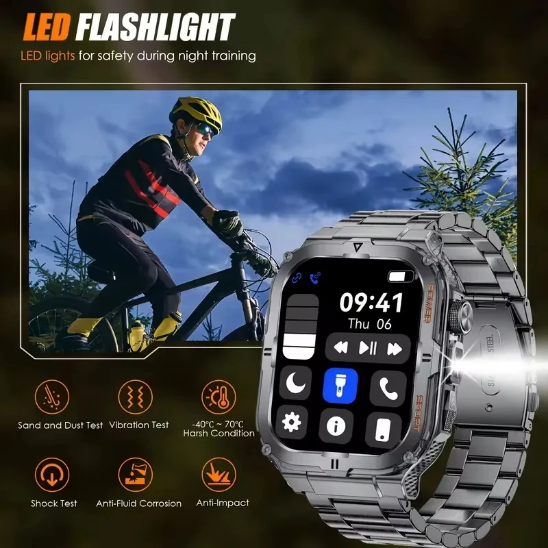 2026 new men's military smartwatch, flashlight motion trajectory multifunctional reminder outdoor tracking fitness smartwatch 3