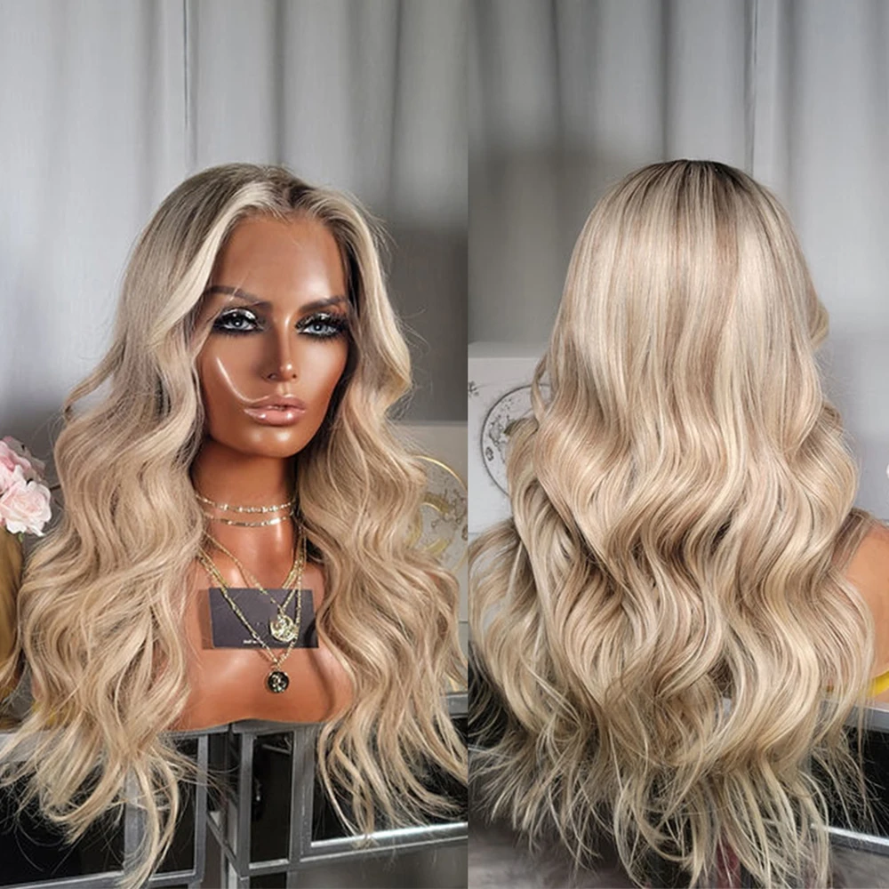 

Luxury Blonde Balayage Wig 100% Virgin Human Hair Full Lace Wig 200% Preplucked 13x6” Lace Front Wig HD Invisible Wavy Lace Wig