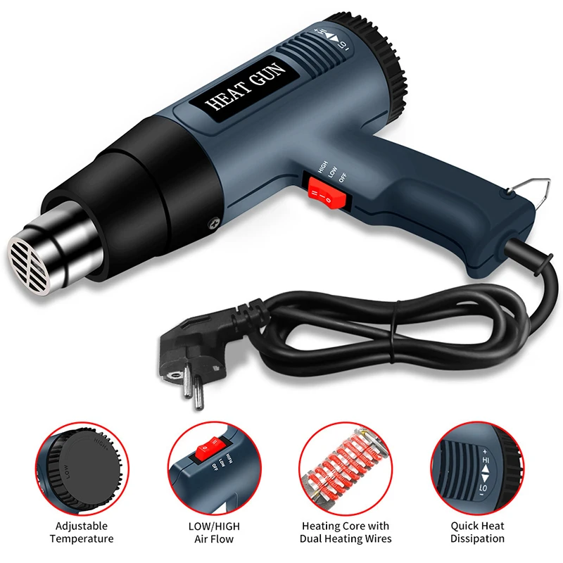 New Hot Air Gun 2500W Variable Advanced Electric Heat Gun Advanced Hot Air Temperature Adjustable Electric Heat