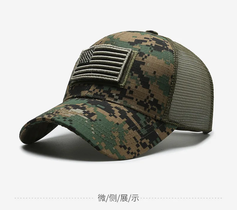 Men Baseball Cap American Flag Camouflage Sticker Patchwork Embroidered Baseball Cap Net Hat Breathable Outdoor Sun Hat