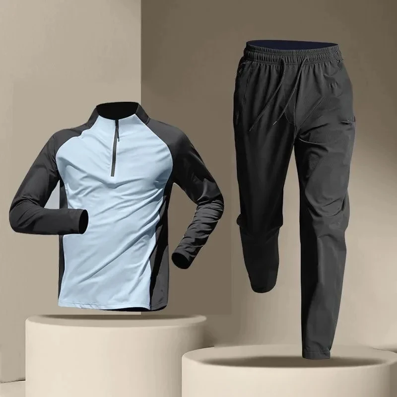 Fitness Clothes Ice Silk Quick Drying T-shirt Suit Men Short Sleeve Running Sportswear Shorts Tracksuit Gym Sports Training Sets