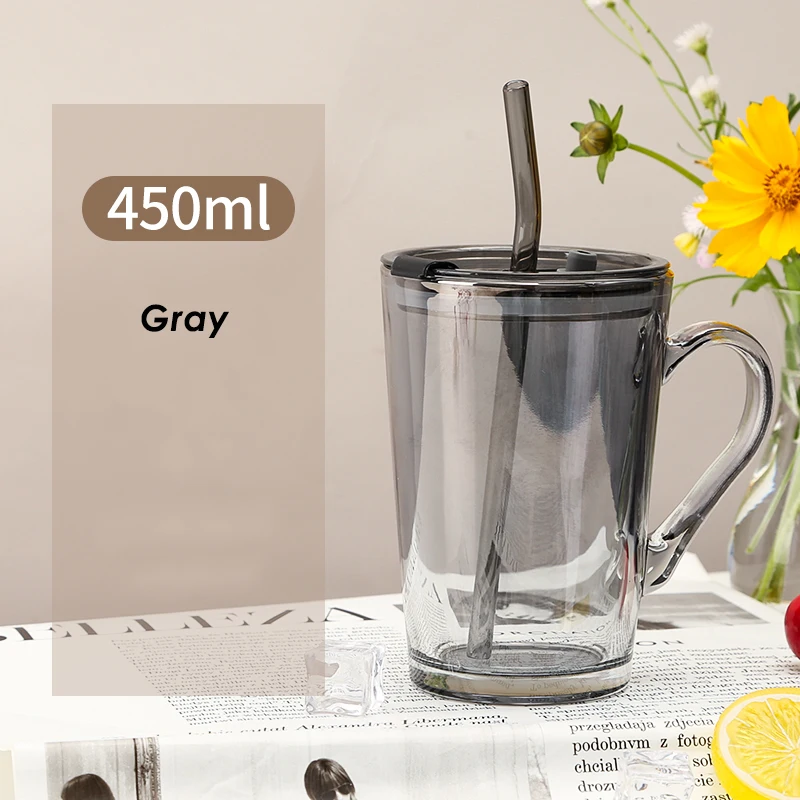 450ml Glass Tumbler with Straw and Handle Mason Jars Leakproof Drinking  Glasses Reusable Iced Coffee Cups for Travel Office Home