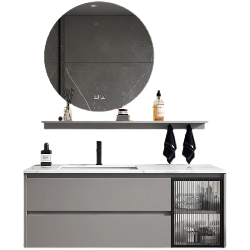 ~Light Luxury Bathroom Cabinet Bathroom Table Wash Basin Cabinet Combination Simple Modern Smart round Mirror