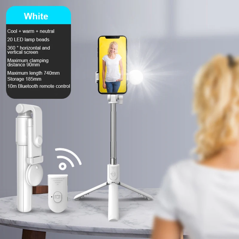 With Fill Light Mobile Phone Selfie stick bluetooth beauty Handheld Tripod Live Broadcast Integrated Desktop Stand | Мобильные