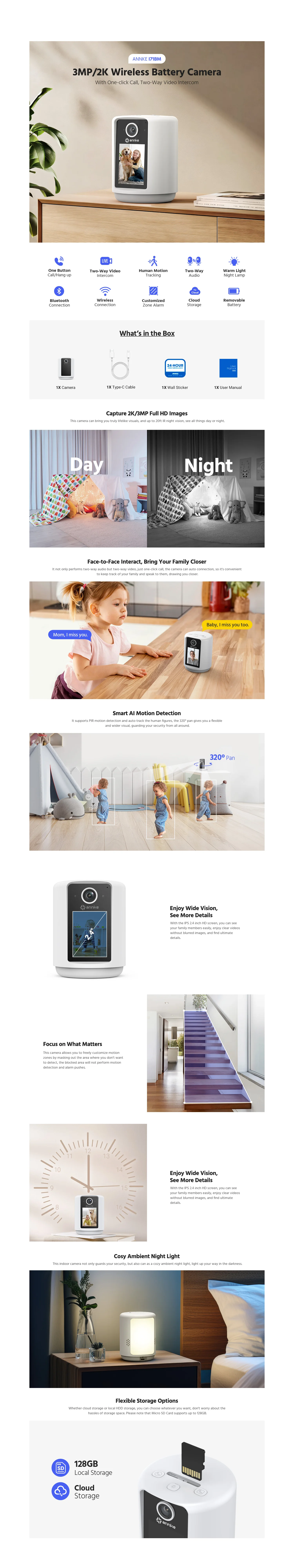 ANNKE 2K 3MP ip Camera Video Call with 2.8Inch LED Screen baby safety protection monitor 2.4Ghz Wi-Fi Security Cameras Sa162939a86b24e79ae25cd19e3bf5591M