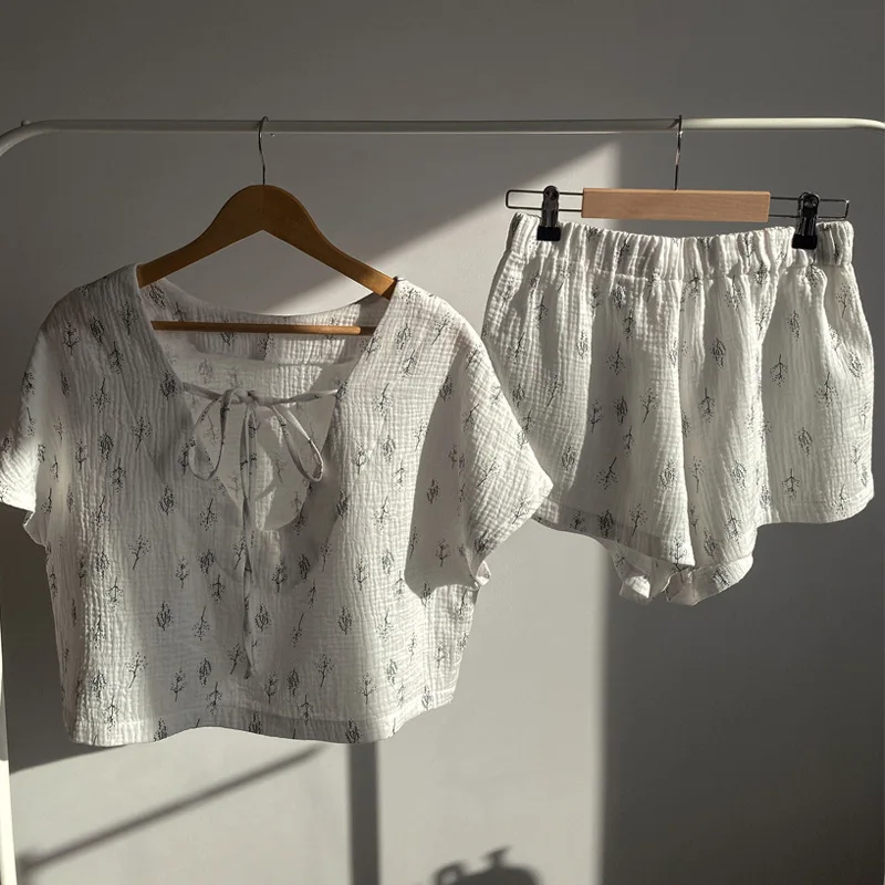 2024 Summer Casual Fashion Loungewear Suit Shorts Pajamas Women's Two Pieces Set Women's Nightgowns for Sleeping