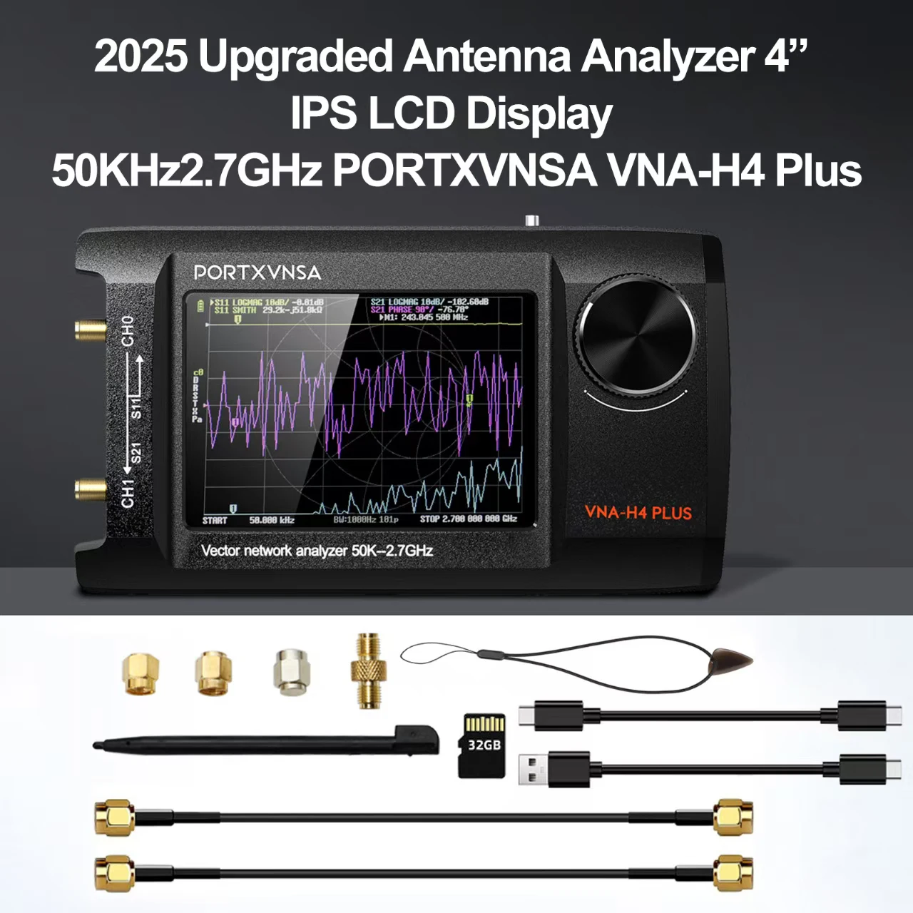 50KHz  2.7GHz PORTXVNSA NanoVNA-H4 Plus VNA 벡터 네트워크 분석기 안테나 분석기