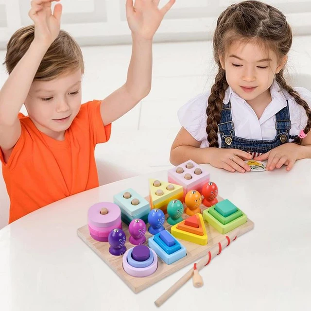 Fishing Game And Wooden Sorting Montessori Wooden Building Blocks Toys  Shape Sorting Puzzle Magnetic Fishing Game For Toddlers - AliExpress
