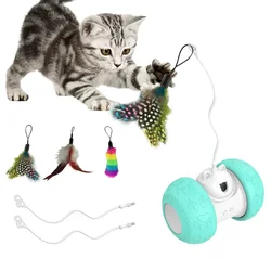 Automatic Interactive Cat Toy with Mouse and Feather Features for Solo Play and Exercise (Cat Style - Blue)