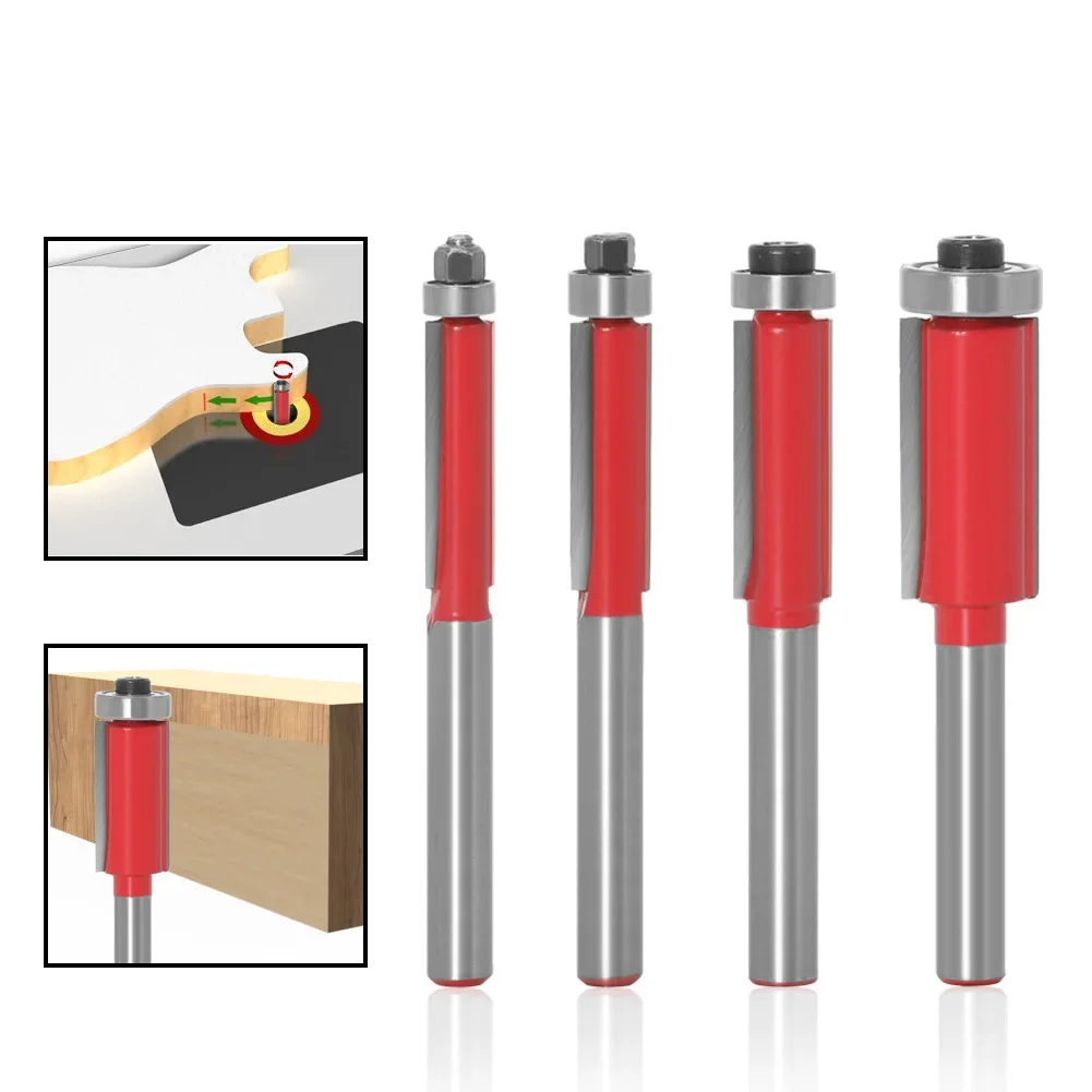 

1/4Pc 6mm 1/4" Shank Flush Trim Router Bits End Mill For Wood Lengthened Trimming Cutters With Bearing Woodworking Tool End Mill